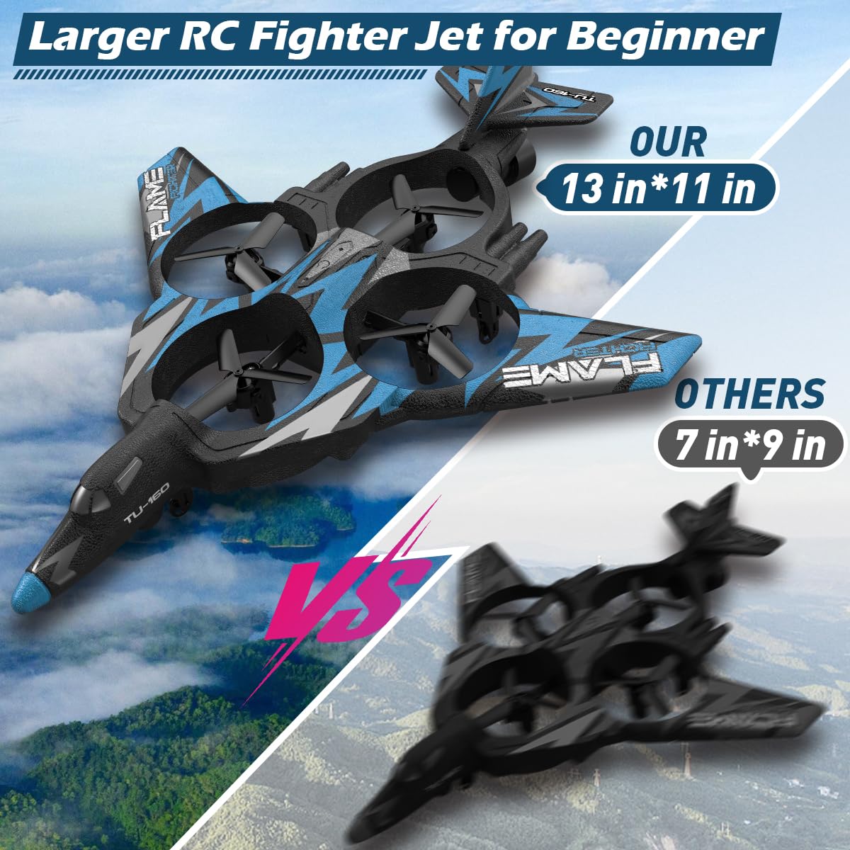 Remote Control Drone for Kids, Gesture RC Stealth Raptor Airplane, Quadcopter Fighter Jet with Light/Spray/360° Flip, Beginner Big RC Plane Toy for Boys Christmas Gifts (3 Batteries/984ft)