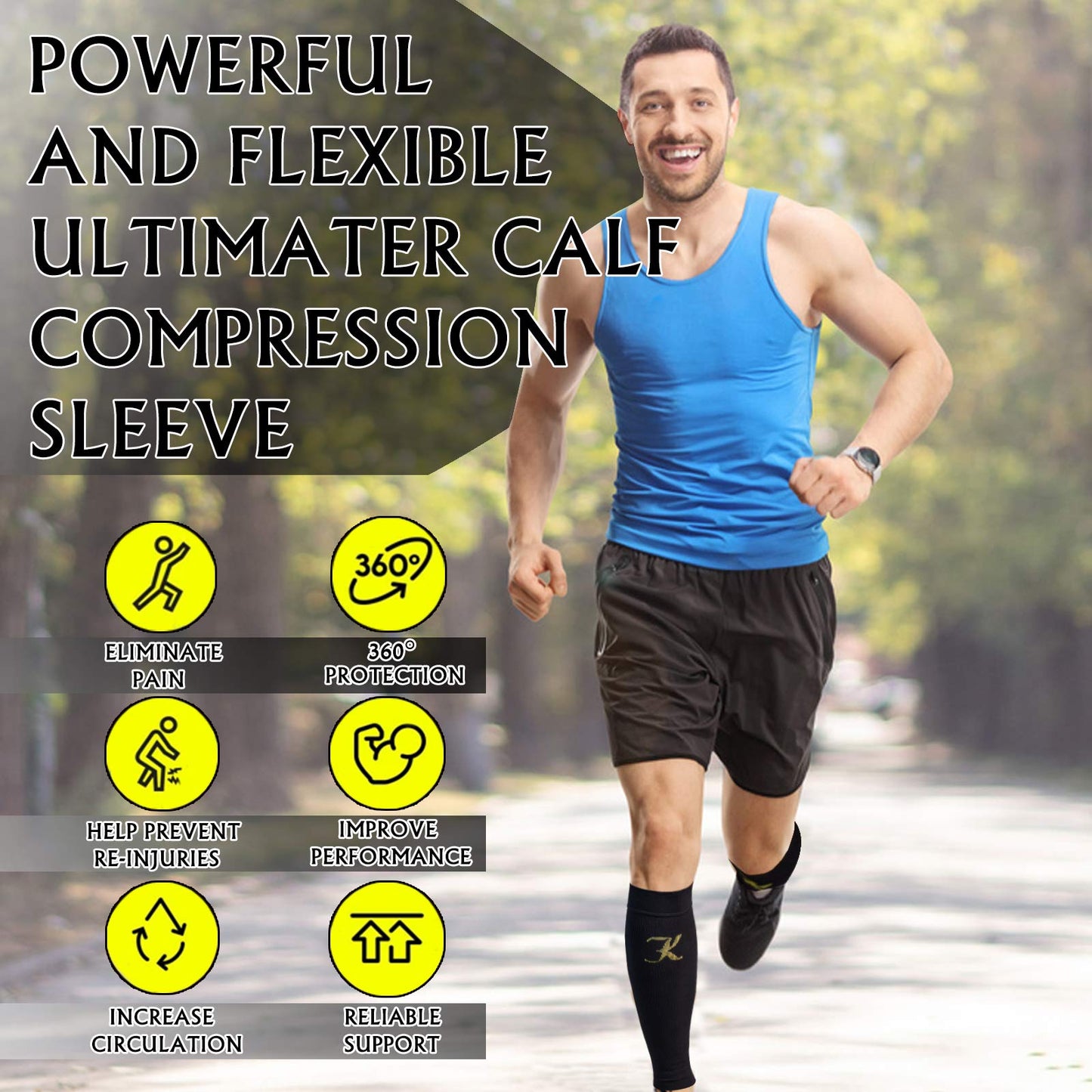 KEKING® Calf Compression Sleeves for Men & Women, 2 Pairs, True 20-30mmHg Leg Compression Socks Support for Running, Shin Splint, Calf Pain Relief, Swelling, Varicose Veins, Nursing, Black S/M