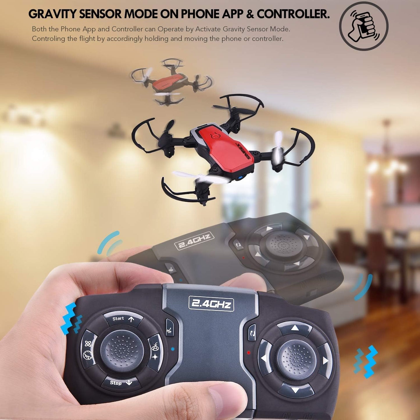 SIMREX X300C Mini Drone with Camera 720P HD FPV, RC Quadcopter Foldable, Altitude Hold, 3D Flip, Headless Mode, Gravity Control and 2 Batteries, Gifts for Kids, Adults, Beginner, Red