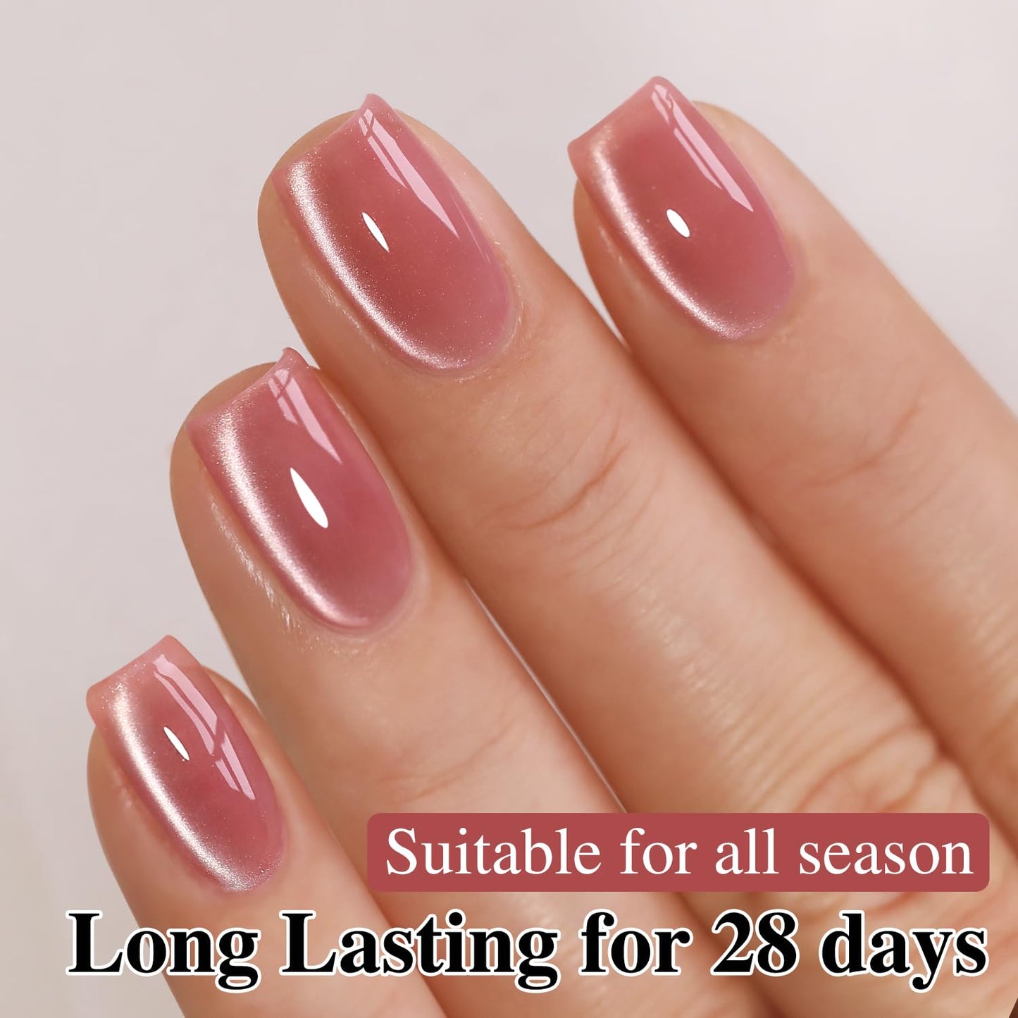 Double Rhythm 15ML Glass Cat Eye Gel Polish with Magnet Same Color Same Bottle Holographic Glitter Shimmer Salon Soak Off Magnetic Nail at Home (Rose Pink-MC1165)