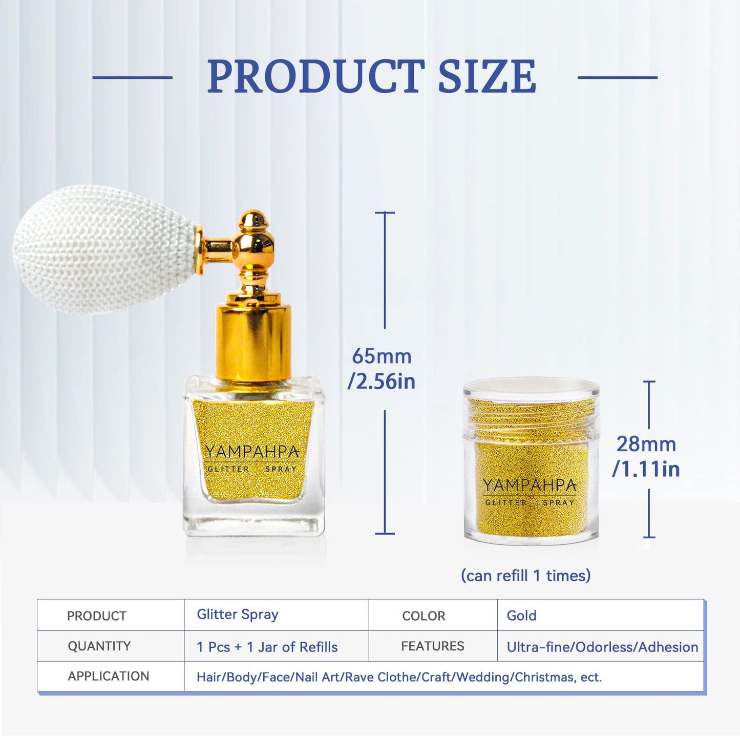 Vintage Body Glitter Spray, Gold Glitter Spray for Hair and Body Glitter Makeup, Extra Fine Hair Glitter for Rave Nail Christmas Craft Clothes, Include 1 Jar of Refills