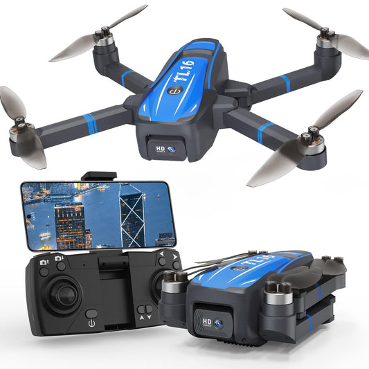 Toladrone TL16 Brushless Motor Drone with 1080P Camera, FPV Drone for Adults, Optical Flow Positioning Headless Mode 90° Motorised Adjustable Lens, Foldable RC Quadcopter for Beginners, Blue