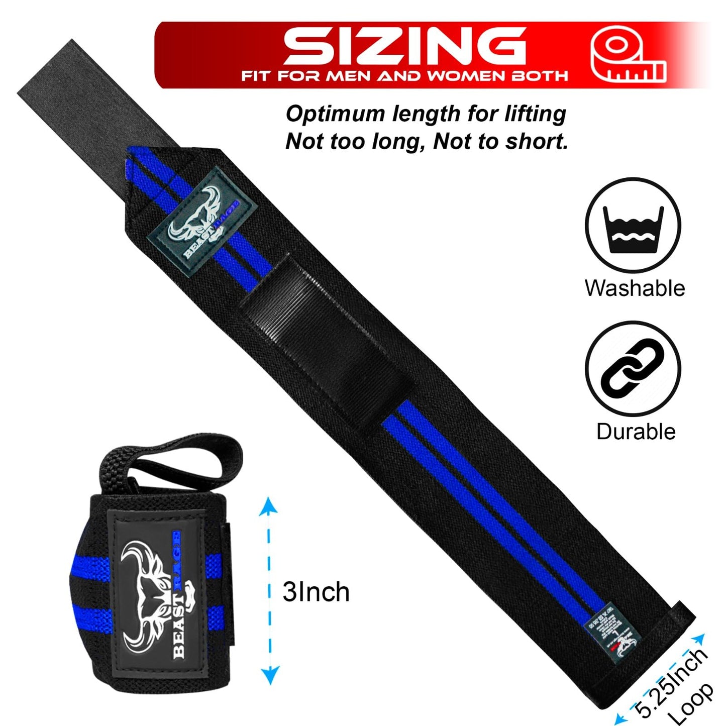 BEAST RAGE® Wrist Wraps for Weightlifting Adjustable Lifting Straps & Wrist Straps with Thumb Loop for Enhanced Gym Support, Wrist Support for Powerlifting, Bodybuilding and Gym workout (Black Blu)