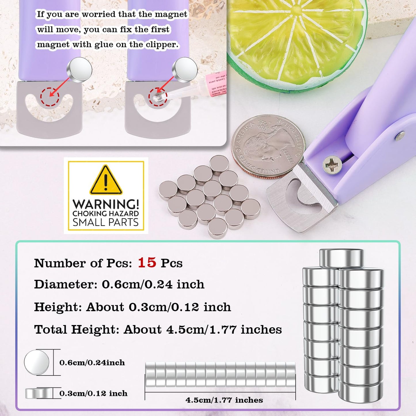 Light Purple Nail Clippers with Magnets Sizers for Acrylic Nails, Artificial Fake Nail False Nail Tip Cutter Trimmer Manicure Pedicure Sharp Blade Clip Tool for Salon Home Art Beauty