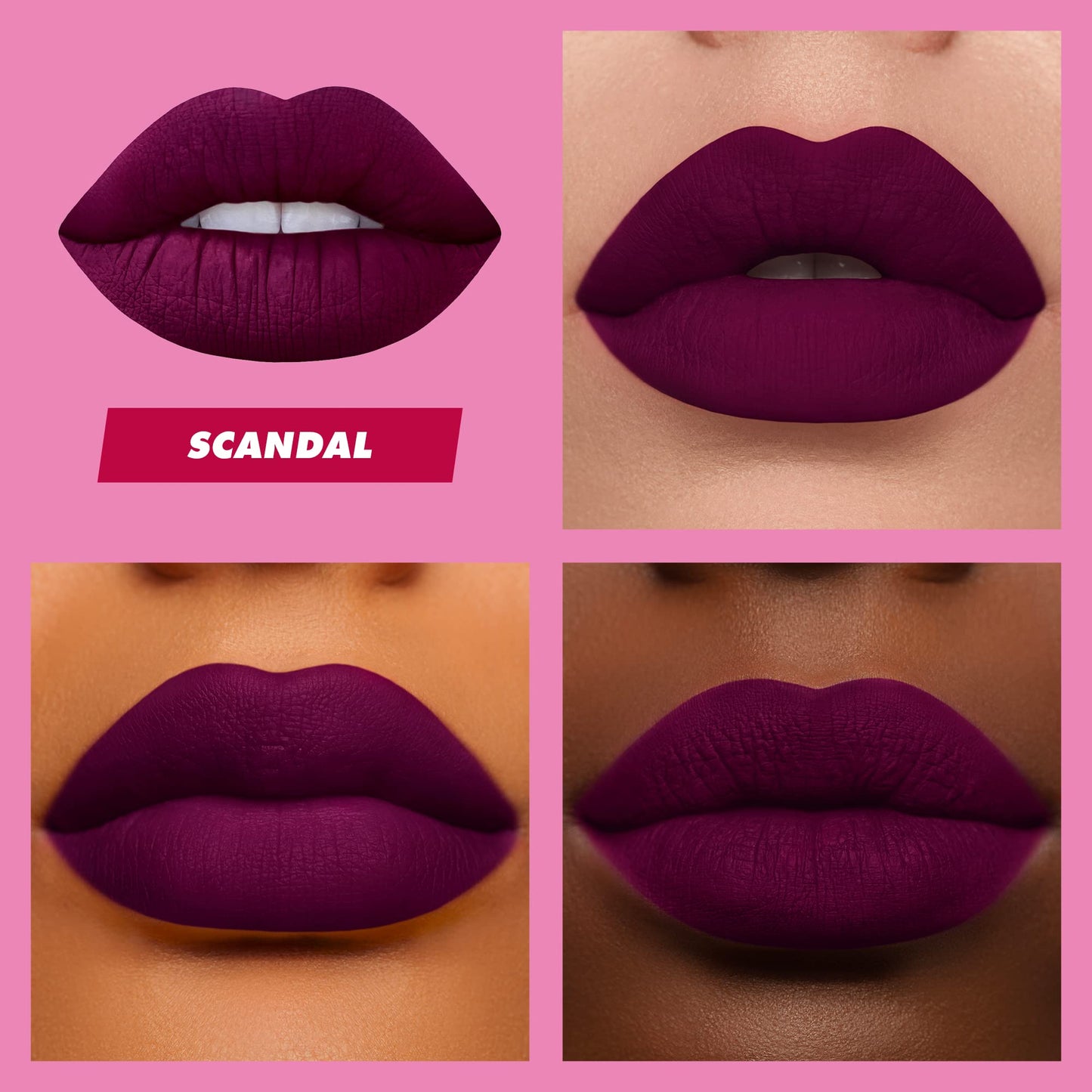 Lime Crime Velvetines Liquid Matte Lipstick, Scandal (Deep Rich Plum) - Bold, Long Lasting Shades & Lip Lining - Stellar Color & High Comfort for All-Day Wear - Talc-Free & Paraben-Free