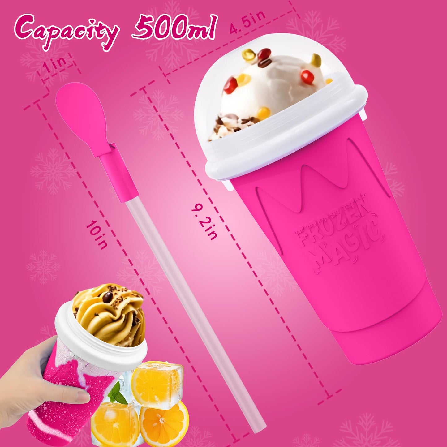 500ML Slushie Maker Cups, Magic Quick Frozen Smoothies Cup for Homemade Milk Shake Ice Cream Makers, Cooling Cups, Double Layer Squeeze Slushy Cup, Birthday Gifts for Boy, Girls,Friends,Family
