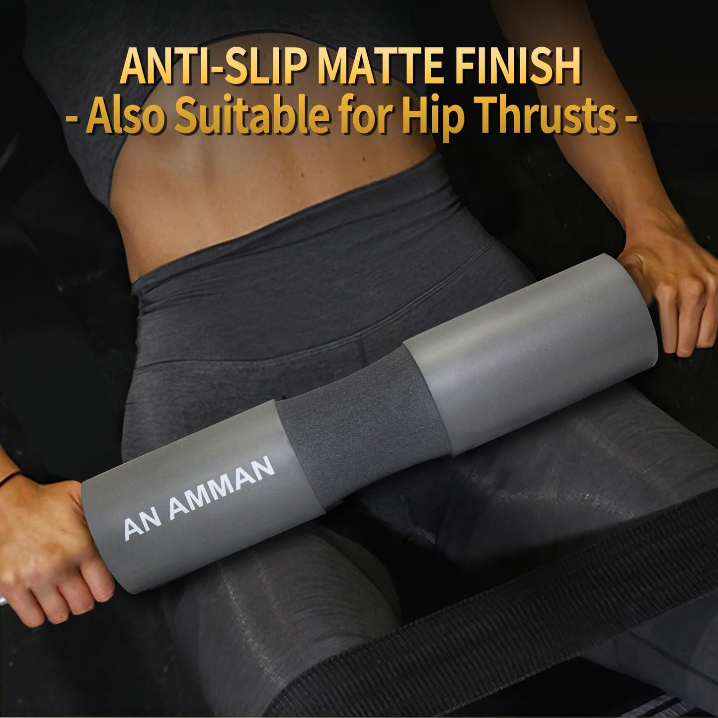 AN AMMAN Barbell Pad Perfect for Squat, Hip Thrust - Relieves Neck and Shoulder Pain Thick Foam Cushion - Gym Workout Smith Machine Thruster Weightlifting Grey