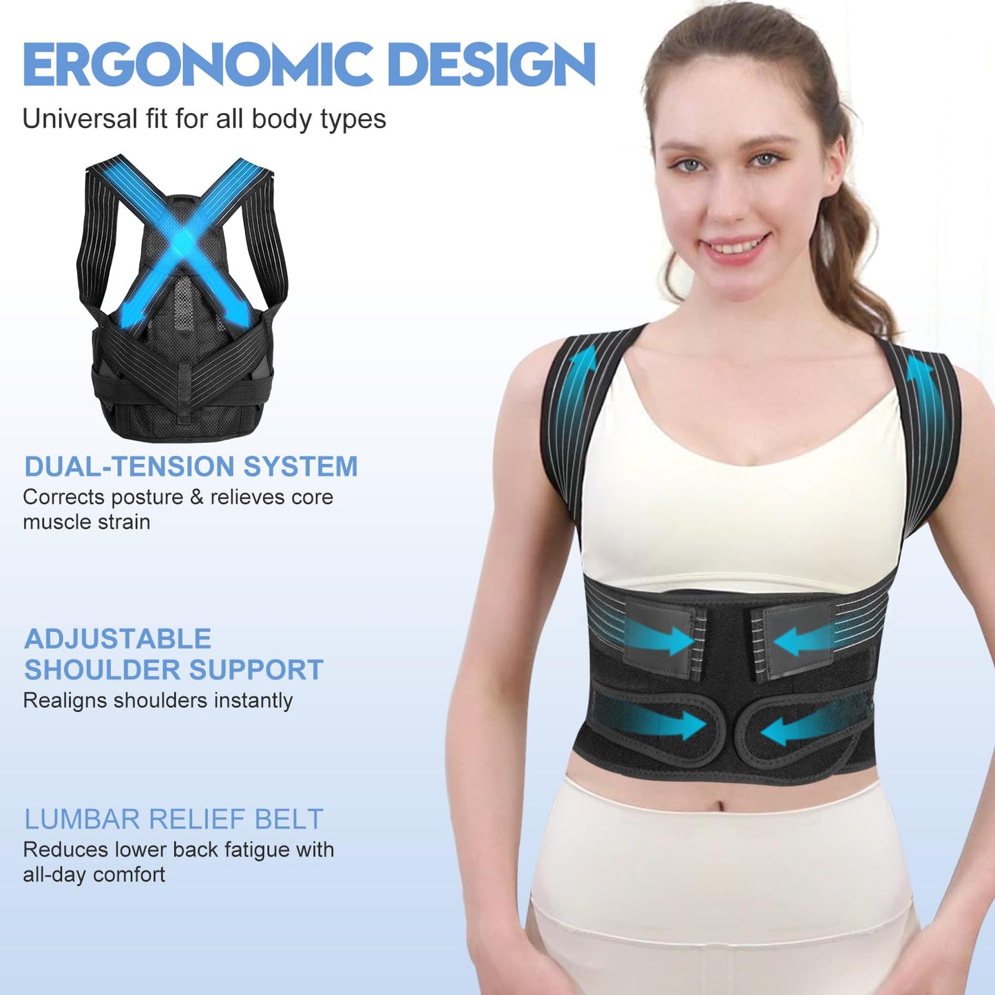 J.COXLOD Posture Corrector for Men Women with Bionic System - Upgraded Back Brace, Adjustable Full Back Support, Shoulder Straightener, Neck, Upper and Lower Back Pain Relief
