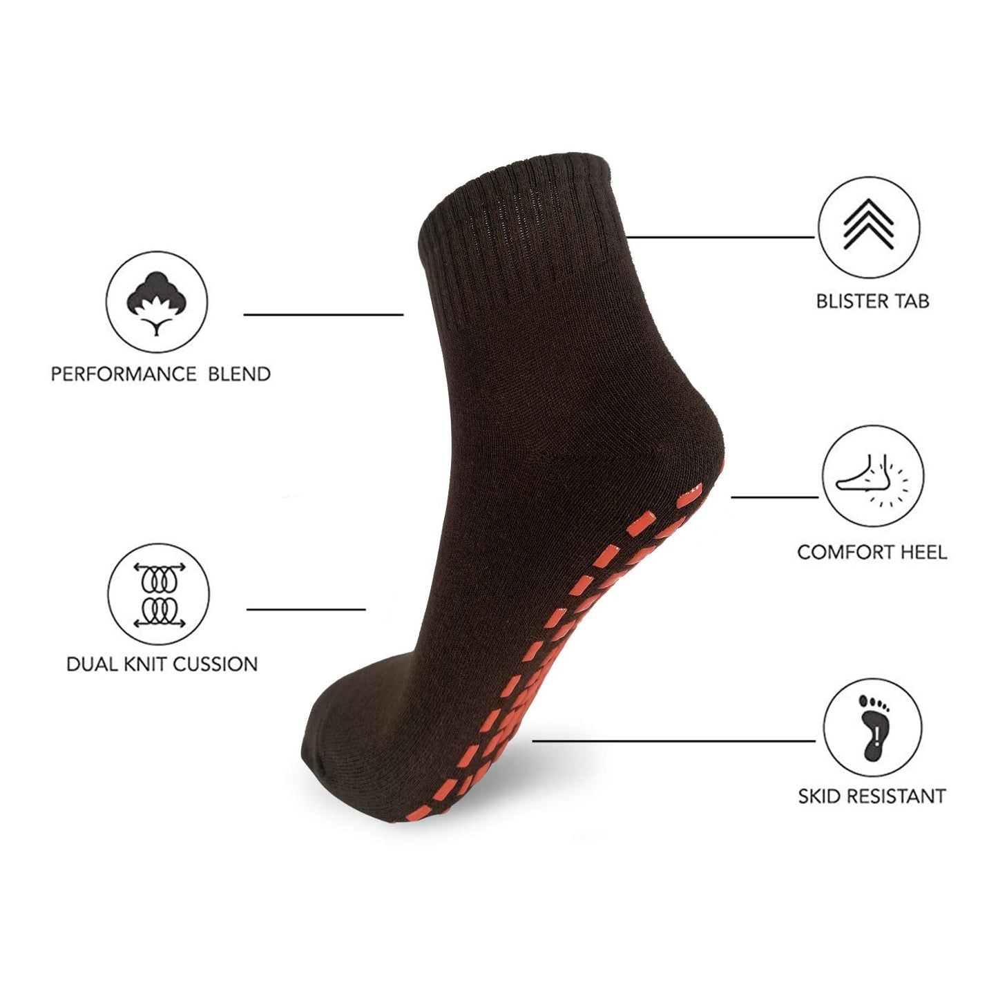 NOVAYARD 5 Pairs Non Slip Socks Non Skid Sticky Grippy Sock Yoga Pilates Hospital Socks Men Women(Brown,Medium)