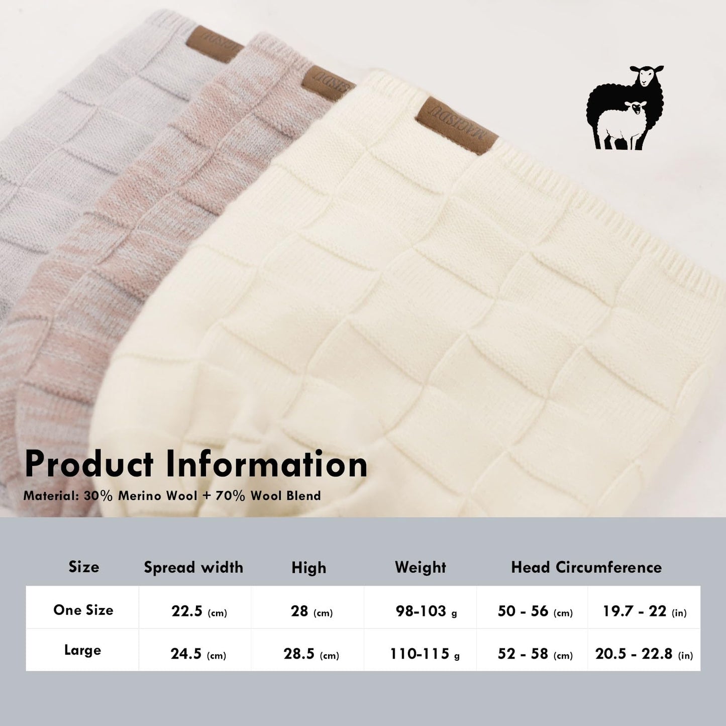 MAGISDU Slouchy Beanie,Satin Lined Winter Beanie Hats for Women Men Unisex Merino Wool Beanies Knit Soft Slouchy Warm Oversize Beanie Hat,Black