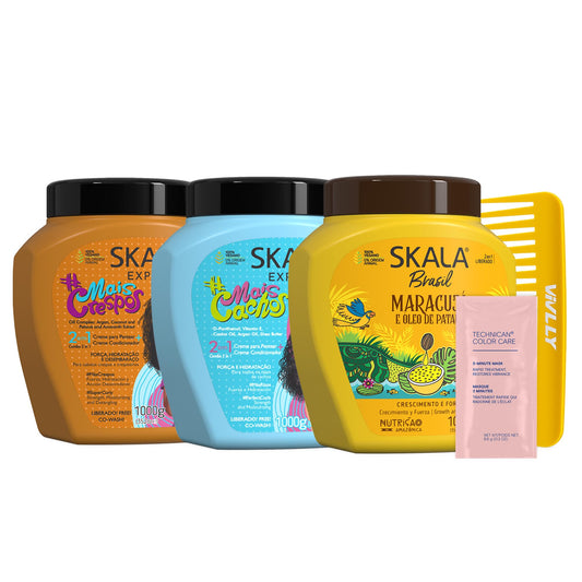 SKALA Mais Crespos & Mais Cachos 2 IN 1 Conditioning Treatment Cream Bundle + Skala Passion (Maracuja) Hair Care 1000g – Comes With Color Care Packet Packet + Free Comb (Comb Color May Vary).