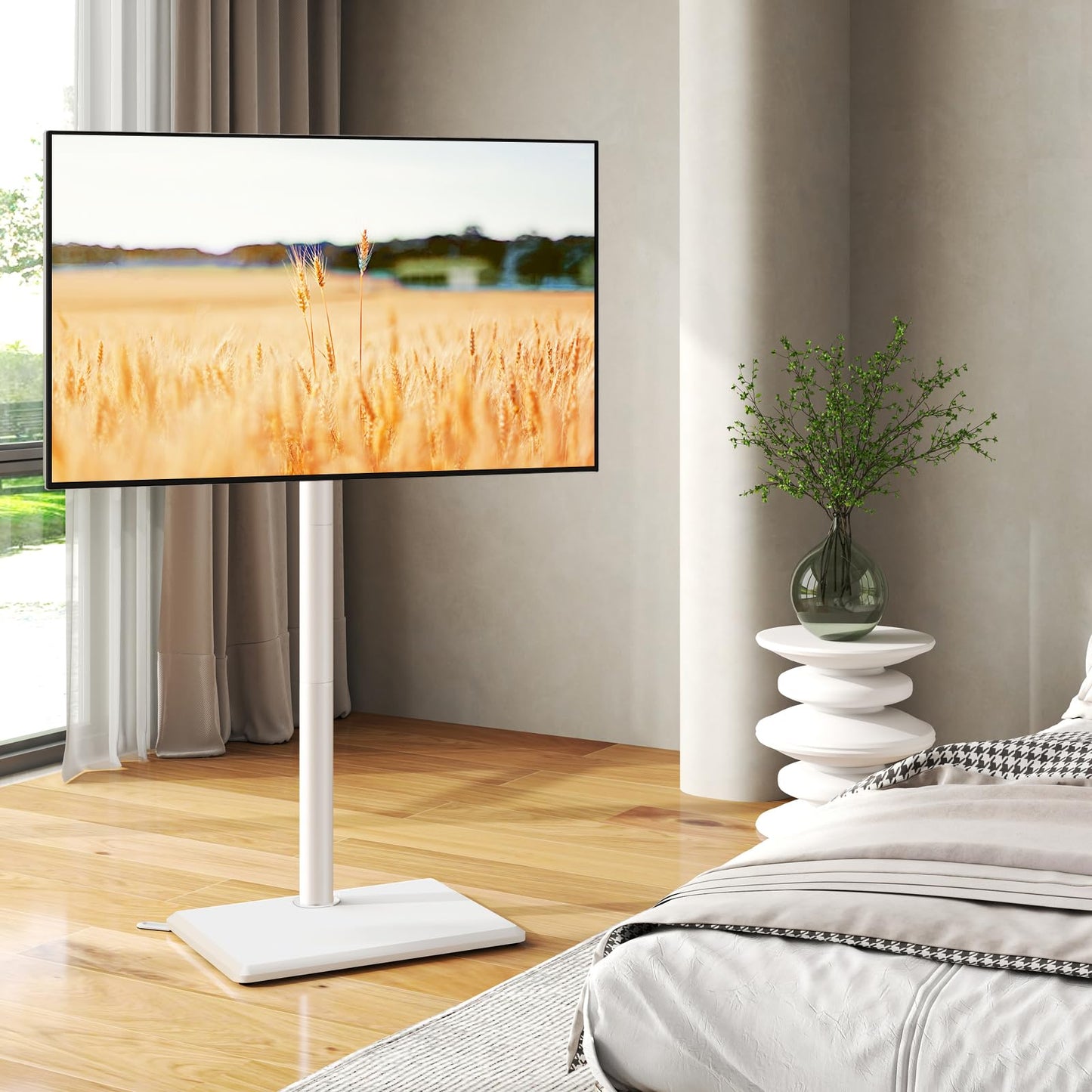 TVON Floor TV Stand with Mount for Most 32-60 Inch Flat/Curved TVs up to 88 lbs, Height Adjustable TV Mount Stand with Wood Base, Swivel TV Stand for Bedroom, Corner & Living Room, Max VESA 400x400mm