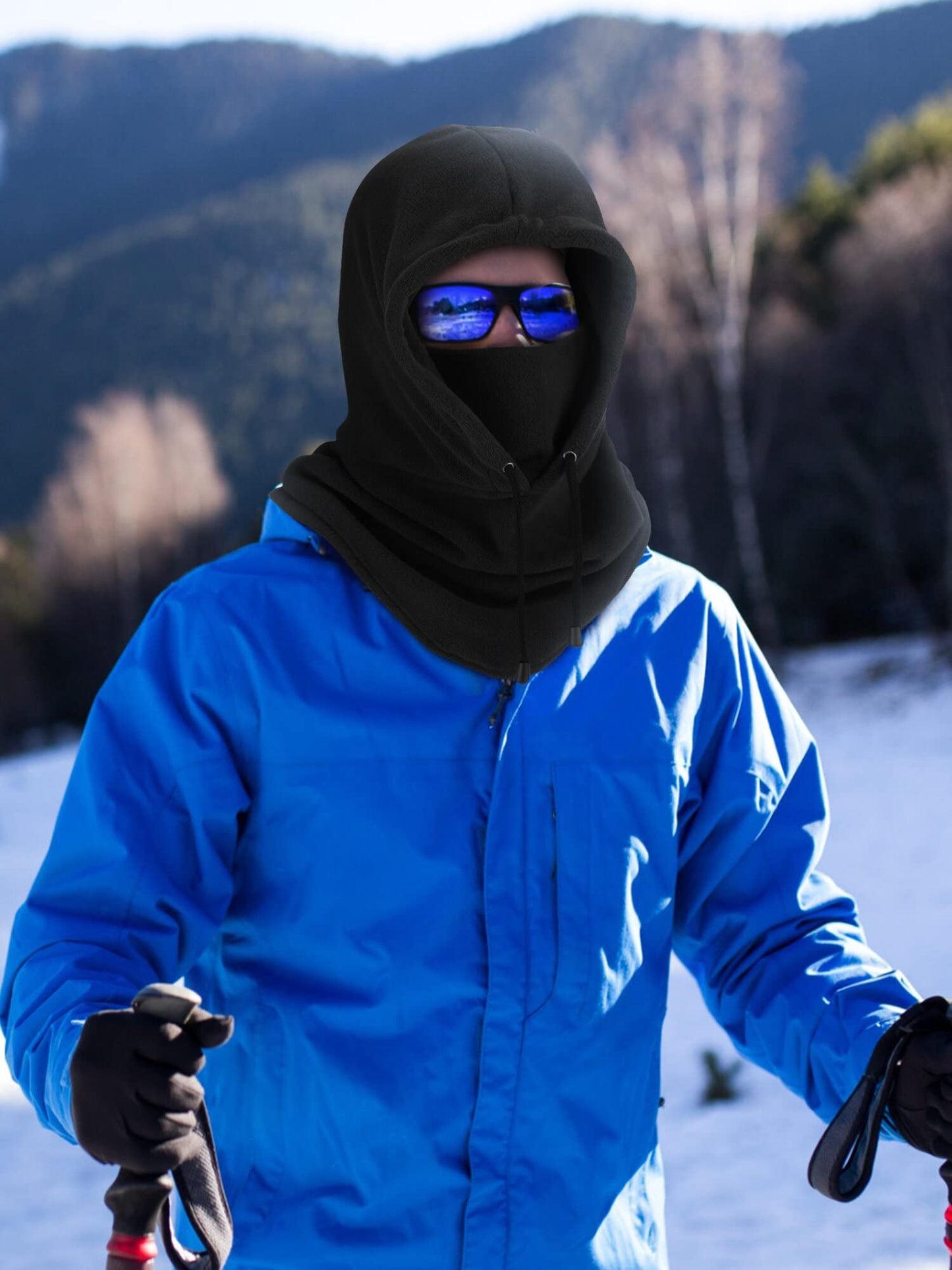 3 Pieces Camo Balaclava Hunting Face Mask Sherpa Hood Windproof Face Cover for Cold Weather Winter Outdoor Sports(Large,Drawstring Style)