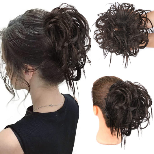 HMD Tousled Updo Messy Bun Hair Piece Hair Extension Ponytail With Elastic Rubber Band Updo Extensions Hairpiece Synthetic Hair Extensions Scrunchies Ponytail Hairpieces for Women