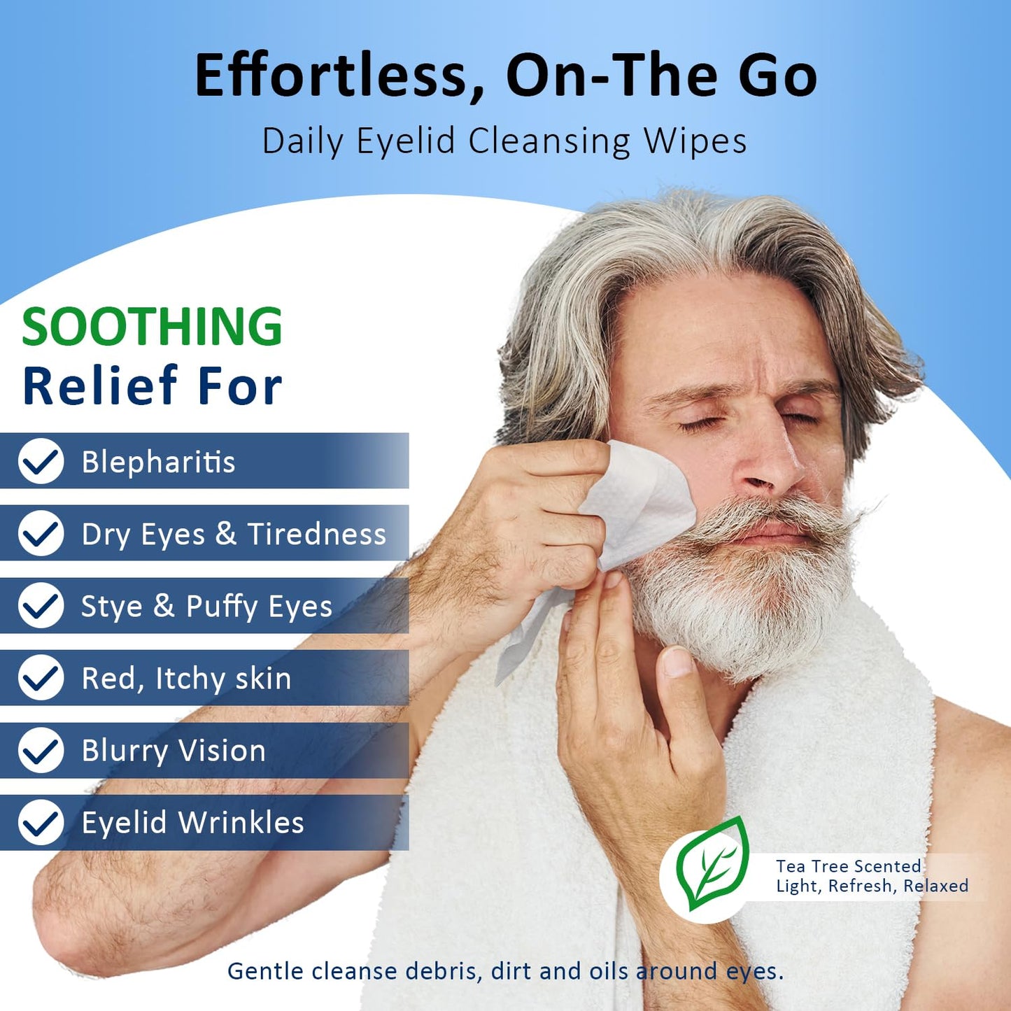 60PCs Eyelid & Lash Wipes with Hyaluronic Acid, Tea Tree Oil Eyelid Cleaser For Blepharitis, Itchy & Stye Eyes, Pre-Moistened Eyelid Wipes for Dry Eyes Relief, Daily Eye Cleanser for Sensitive Eyes