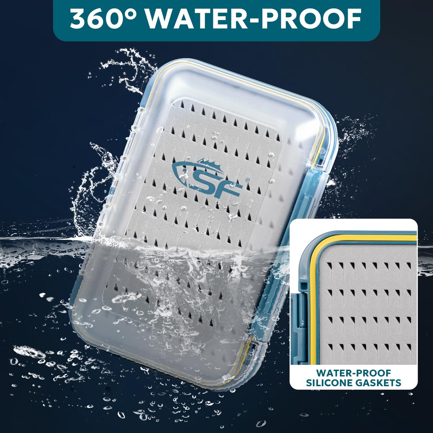 SF Large Waterproof Fly Box For Fly Fishing Double Sided Clear Lid Ice Fishing Jig Head Tackle Box Fly Flies Dry Flies Wet Flies Nymph Streamer Easy Grip Foam