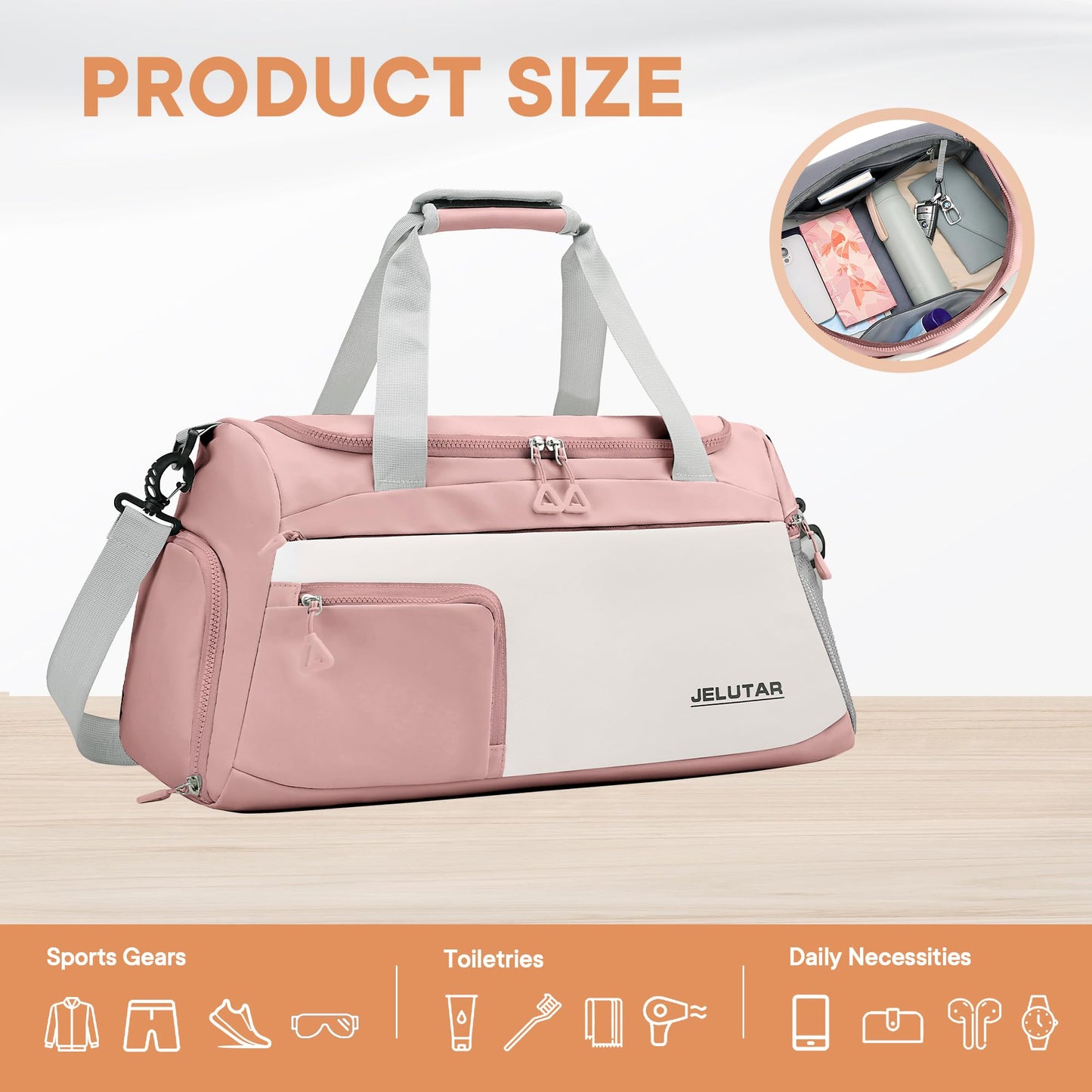 Gym Duffle Bag for Women - JELUTAR Small Carry on Travel Tote Bags Weekender Bags for Personal Item/Sports Gear with Shoe Compartment&Wetproof Pocket