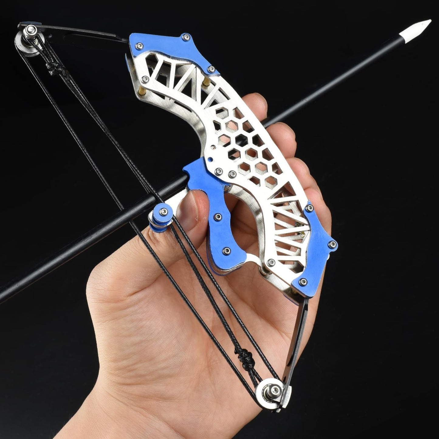 Mini Archery Bow Set Right Hand Mini Compound Bow Mini Hunting Bow Metal Material Catapult RH/LH for Hunting Shooting Practice Archery Entertainment Fun Hexagonal Silver Wheel Style