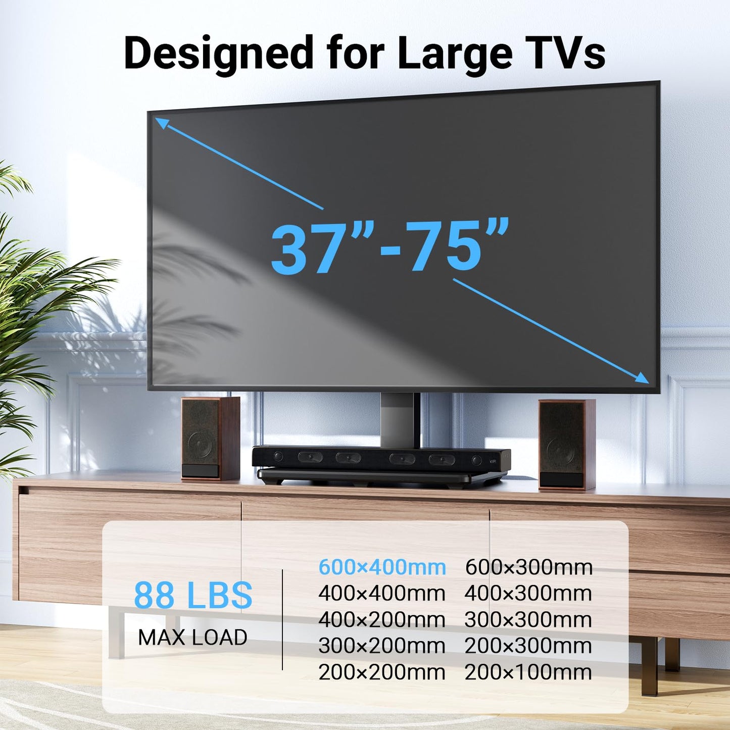 PERLESMITH Swivel Universal TV Stand for 37-80 inch LCD OLED Flat/Curved Screen TVs-Height Adjustable Table Top Center TV Stand with Wire Management, VESA 600x400mm up to 88lbs
