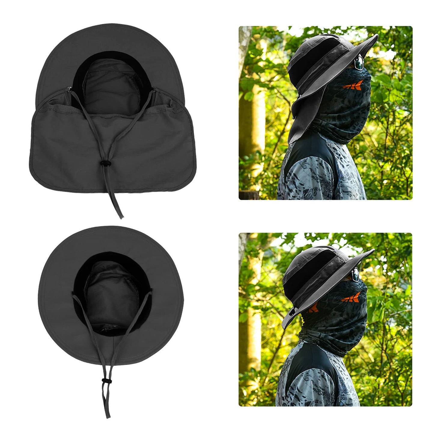 KastKing UPF 50 Boonie Hat Fishing Hat with Removable Neck Flap Sun Hats,Gray