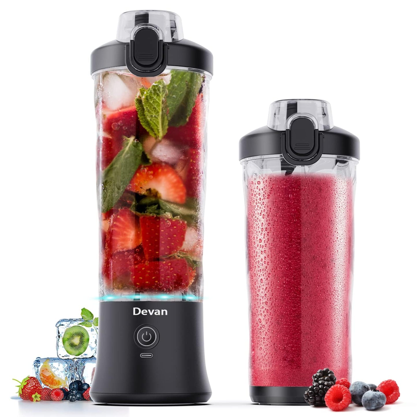 Portable Blender, Shakes and Smoothies Waterproof 20 oz BPA Free Blender Cup and a Travel Lid. (Black, 20 oz)