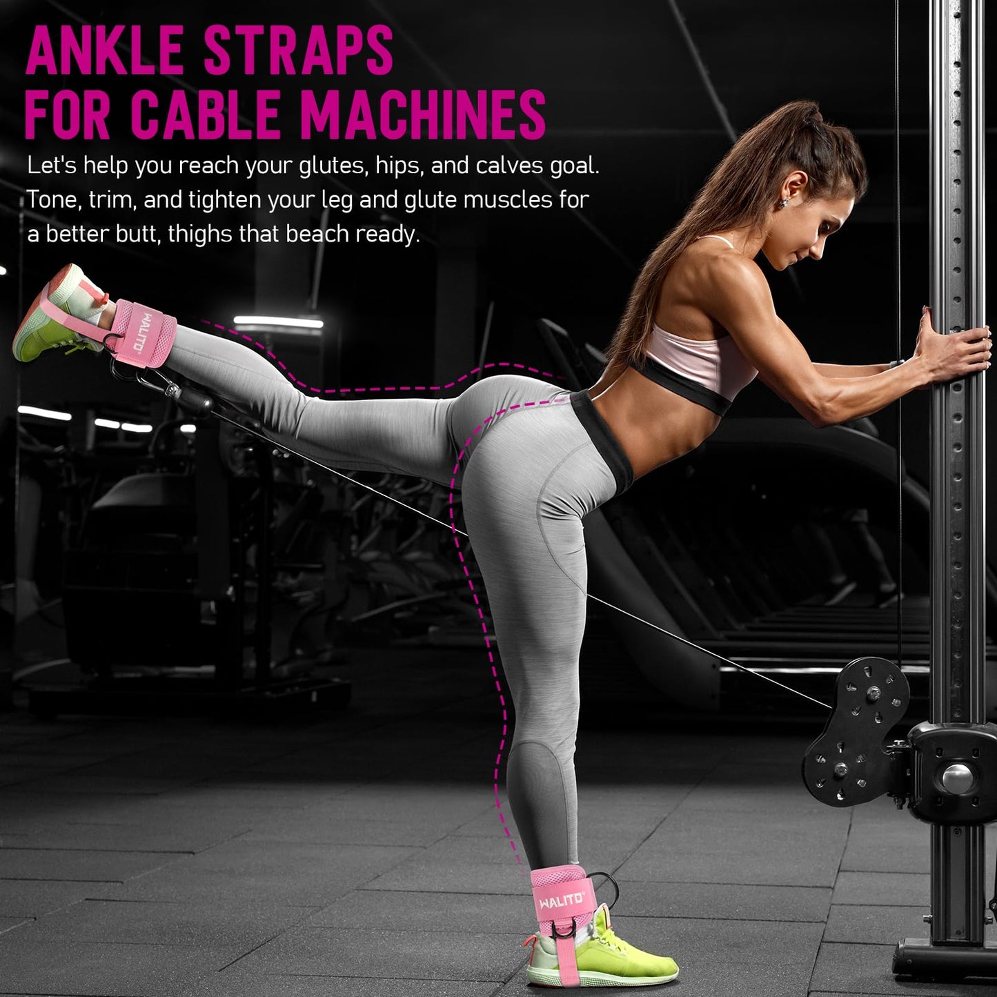 WALITO Gym Ankle Straps for Working Out - Glute Ankle Cuff Kickback Strap, Gym Cable Machine Accessories for Women Glute Leg Extensions, Hip Abductors & Lower Body Exercises Equipment