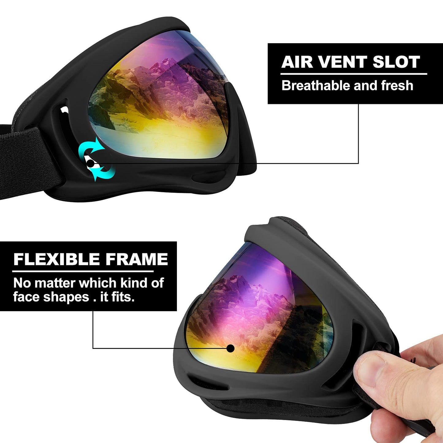 SixYard Ski Goggles, Motorcycle Goggles, 3 Pack Snowboard Snow Goggles for Men Women Adult Youth (Style 6)