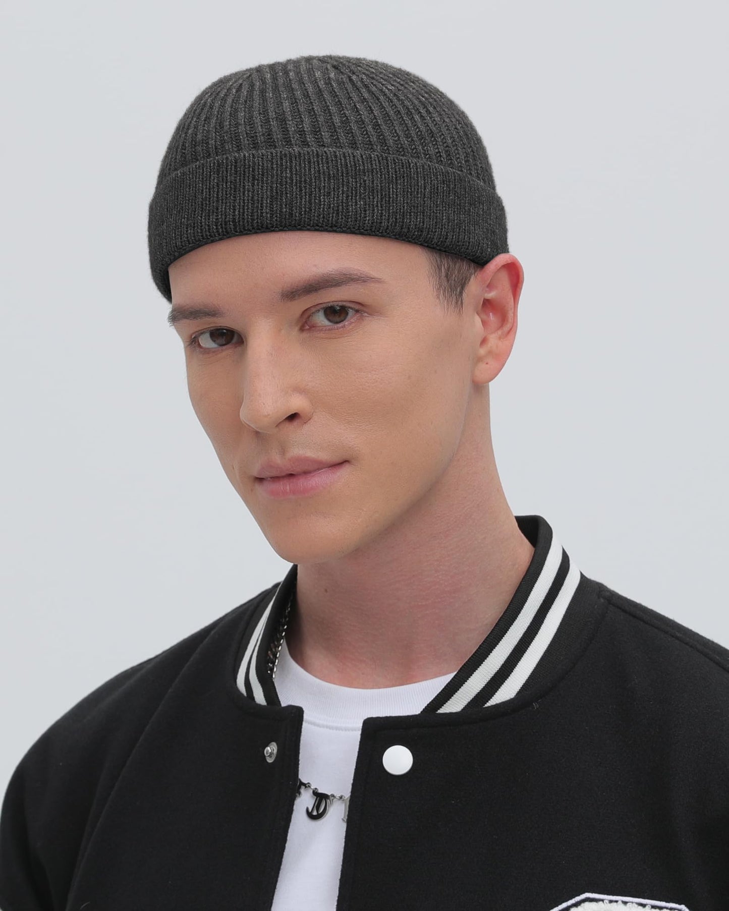 ROYBENS 2PCS Thin Swag Wool Knit Cuff Short Fisherman Beanie for Men Women, Winter Warm Hats,Trawler Watch Hat Soft Spring Fall Skull Cap Unisex