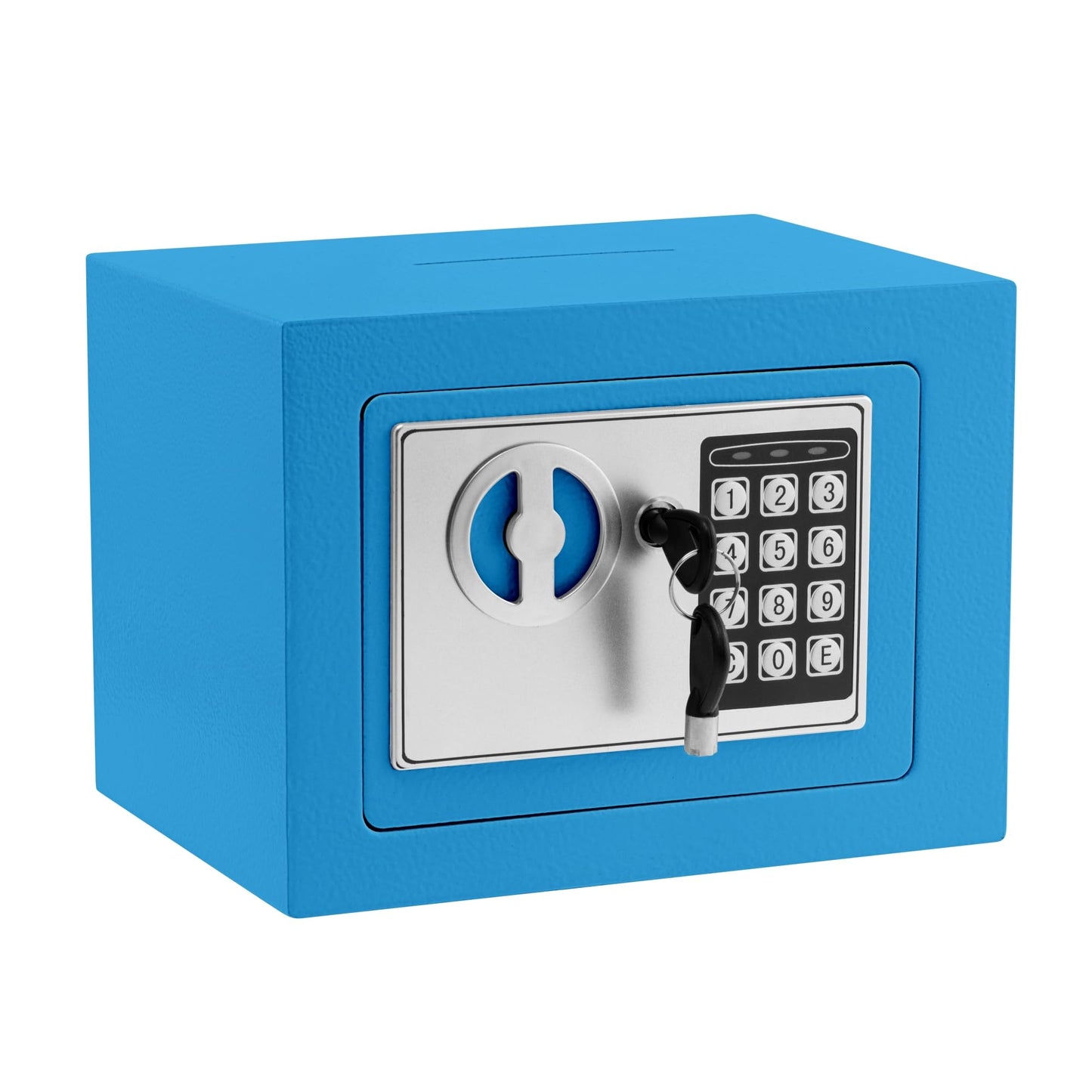 Small Safe Box With Digital Keypad & Keys - 9.05 x 6.7 x 6.7 Inches Wall Safe 0.23 Cuft Mini Security Lock for Money, Cash, Coin, Jewelry - Home Office Hotel Rooms Business (Blue2)