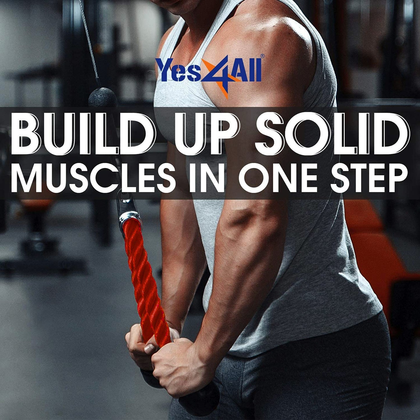 Yes4All Deluxe Red Tricep Rope 36 Inches Black Cable Attachment, Pulley System Gym Pull Down Rope with Carabiner, Exercise Machine Attachment