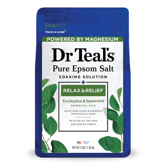 Dr Teal's Epsom Magnesium Salt Soak, Relax & Relief with Eucalyptus & Spearmint Essential Oils, 3 lbs