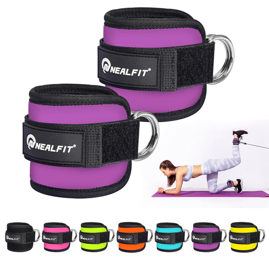 NEALFIT Ankle Strap for Cable Machine, Gym Ankle Cuff for Kickbacks, Leg Extensions, Glute Workouts, Booty Hip Abductors Exercise for Women and Men (Pair, Purple)