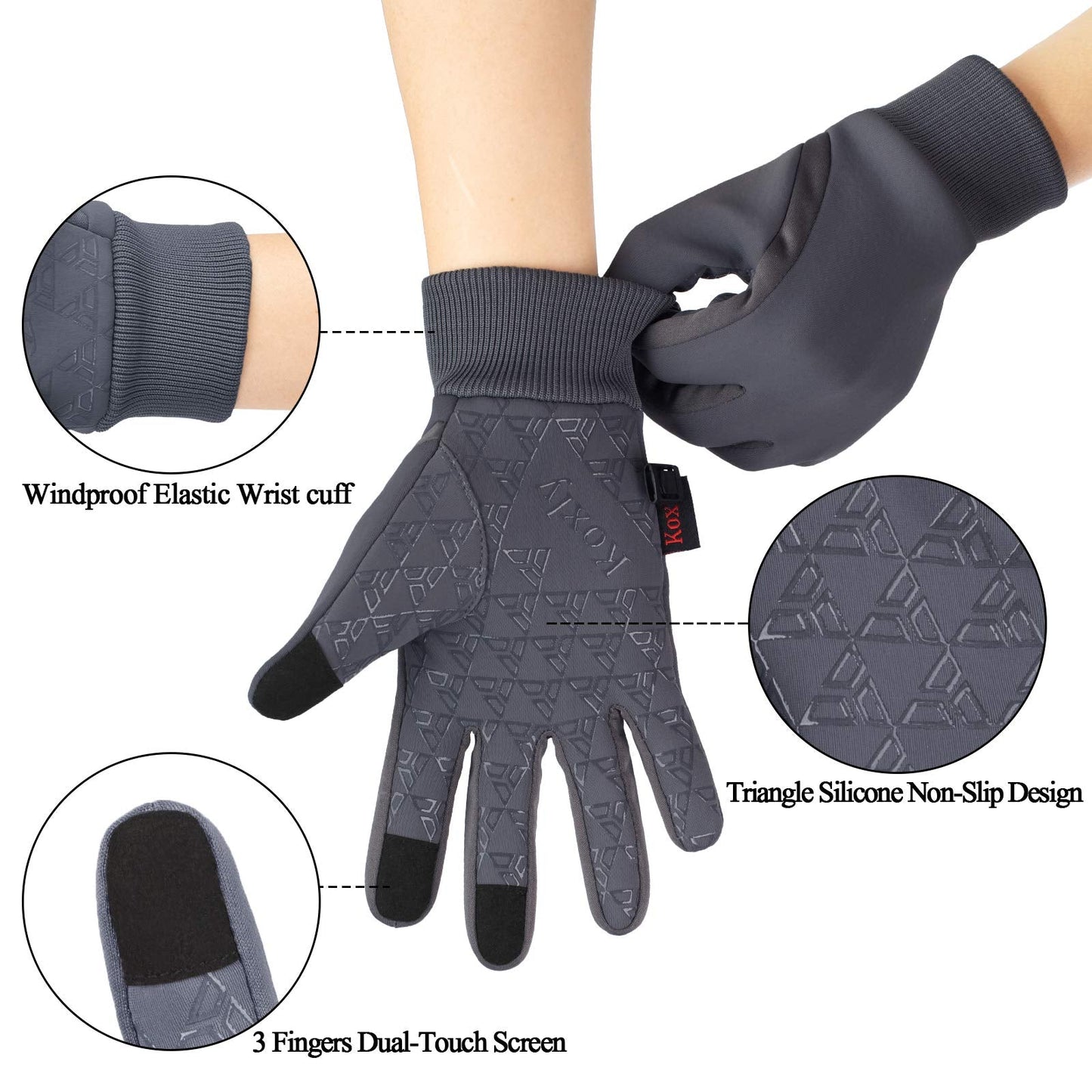 Koxly Winter Gloves Men Women Touch Screen Glove Warm Gloves Anti-Slip Windproof Waterproof Texting Gloves for Running Cycling