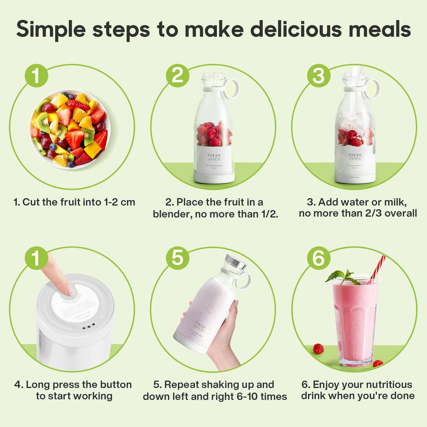 MIAOKE Portable Blender,Fashion Portable Blender for Shakes and Smoothies 11.8 Oz,Magnetic USB Fast Charging Mini Mixer Bottle,Take It for Traveling, Outdoor, Gym, Office, Cars, Gift -WH