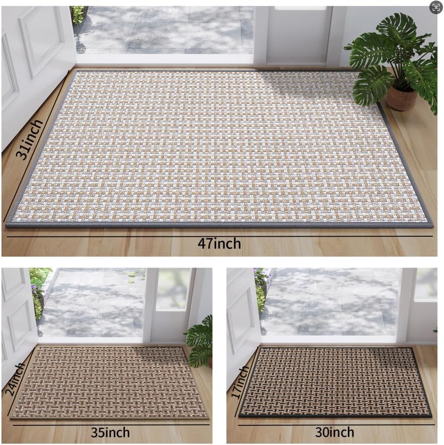 Door Mat 24"x35", Dirt Resistant and Absorbent, Non-Slip Rubber Backing Floor Mats, Easy Clean Low-Profile Doormat for Entryway, Front Door, Inside Entrance, Brown