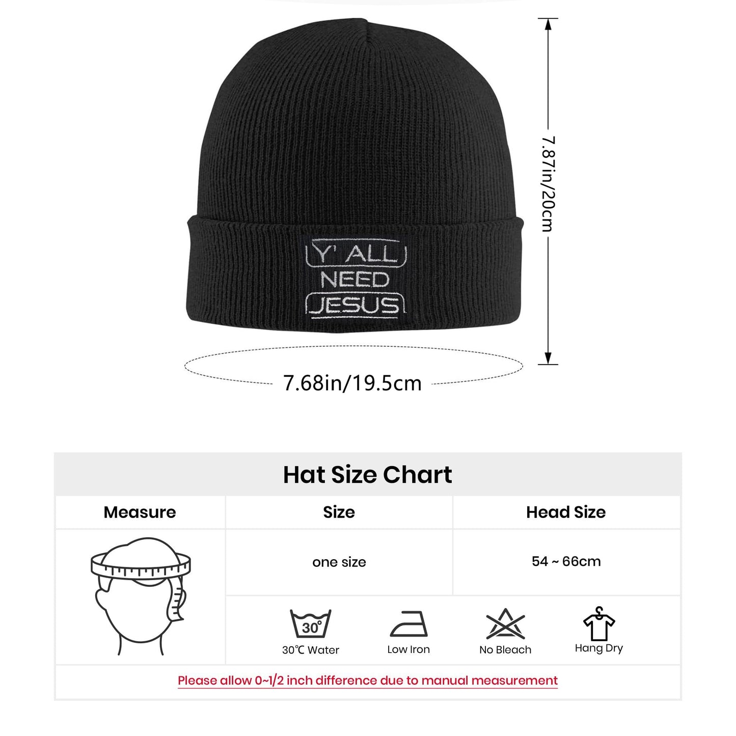 Y'all Need Jesus Embroidery Beanie for Men & Women, Faith Multi-Season Stretch Skull Knit Hats, Winter Warm Beanie