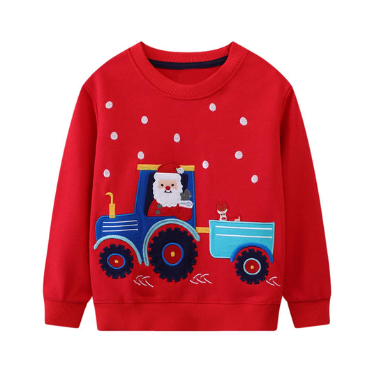 Toddler Boy Girls Christmas Sweatshirt Long Sleeve Baby Kids Applique Santa Claus Sweaters Xmas Winter Clothes 2-7T Red