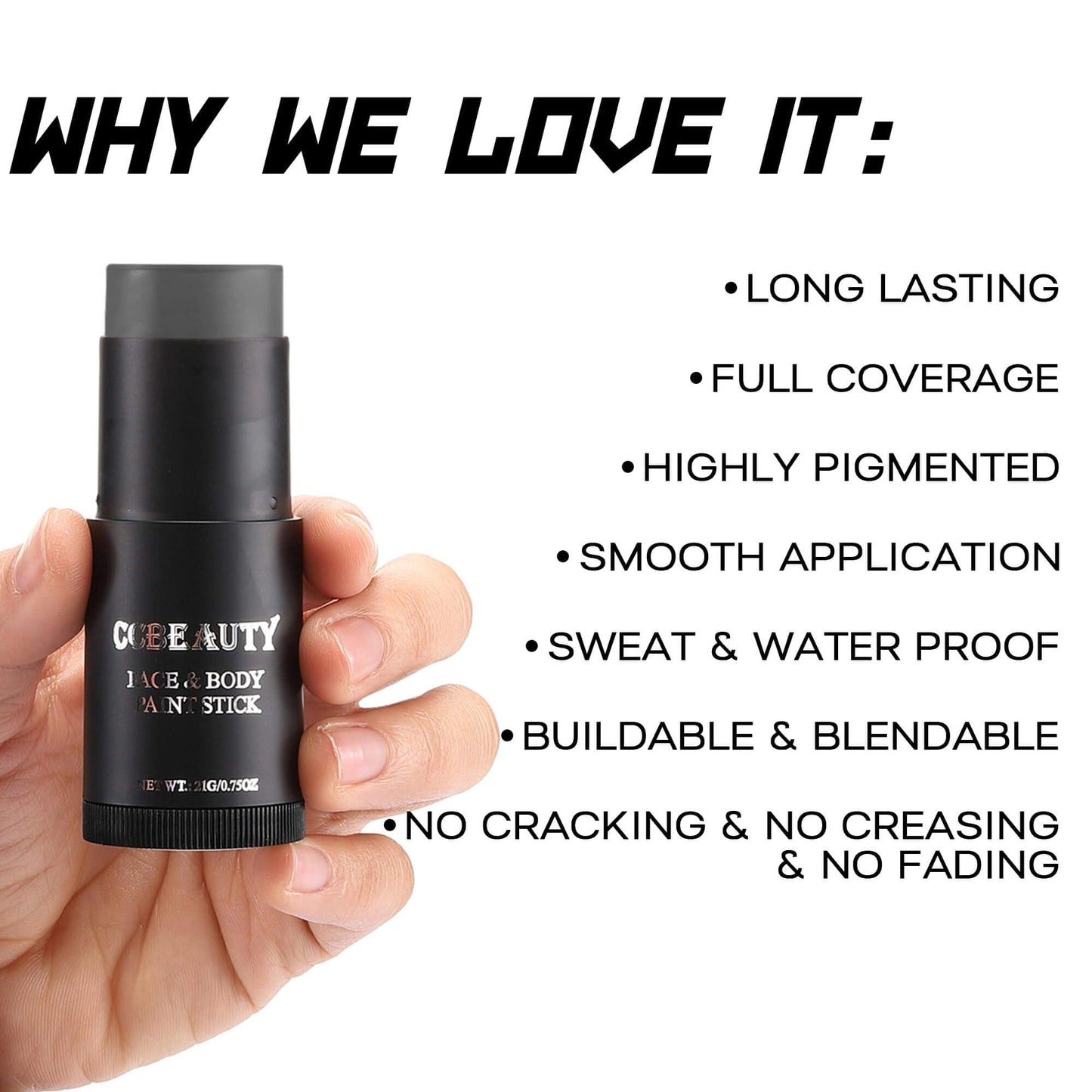 CCbeauty Dark Grey Face Paint Stick,Face Painting Kit,Non Toxic SFX Makeup For Grayscale Wolf Halloween Costume Cosplay,Professional FX Body Paint,Full Coverage Painting Foundation With Makeup Sponge