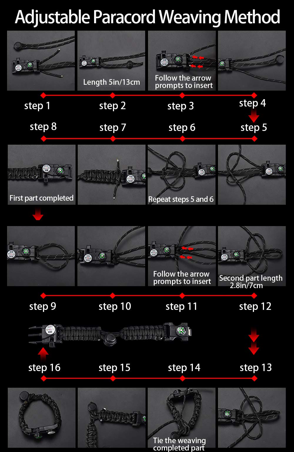 Daarcin Survival Paracord Bracelet,Fire Starter,SOS Light,Compass,Whistle,Adjustable AK87 20 in 1,Stocking Stuffers,Perfect for Kids and Men to Outdoor Hiking Fishing Hunting Camping Gear Set