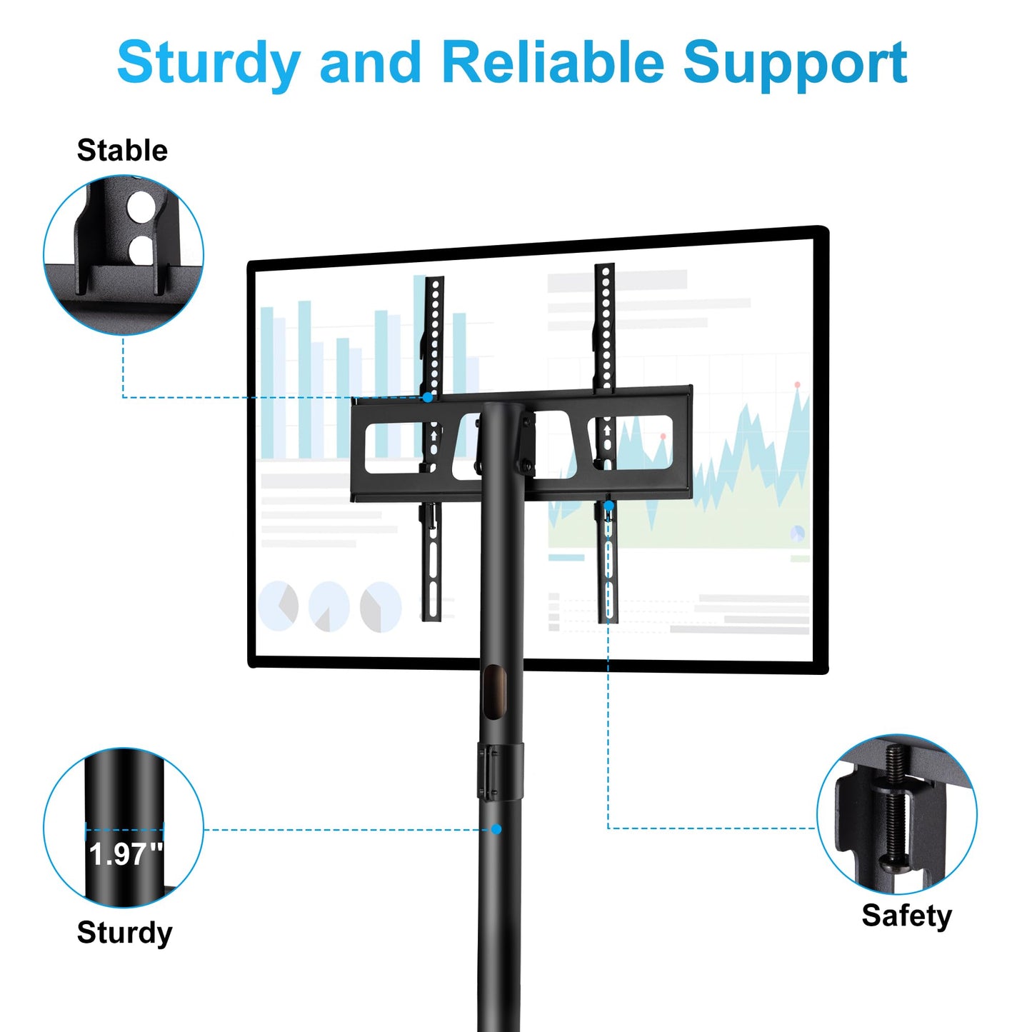 La Jaco Rolling TV Stand for 23-60 Inch LCD LED Flat Curved Panel Screens TVs, Height Adjustable Mobile TV Stand with Locking Wheels up to 55lbs, Tilting Smart TV Cart Max VESA 400x400mm
