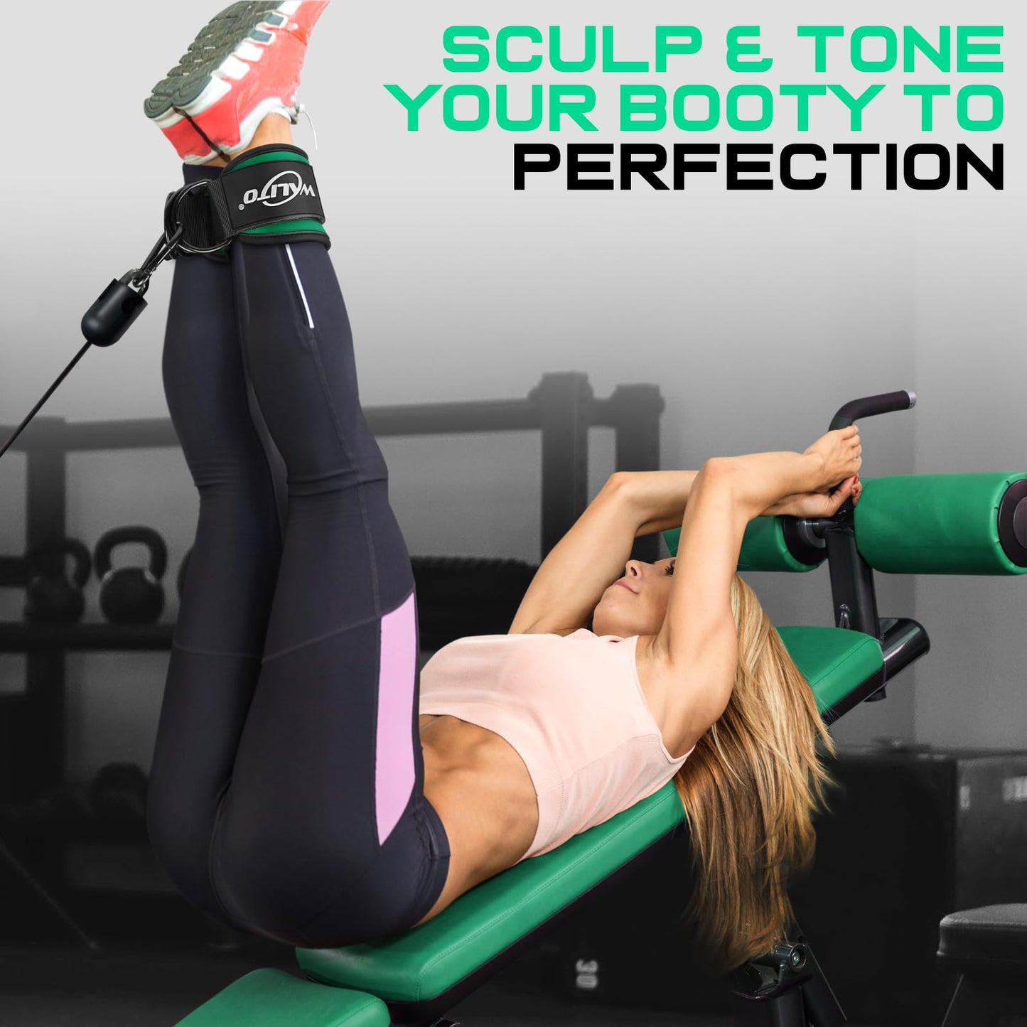 WALITO Gym Ankle Straps for Working Out - Glute Ankle Cuff Kickback Strap, Gym Cable Machine Accessories for Women Glute Leg Extensions, Hip Abductors & Lower Body Exercises Equipment