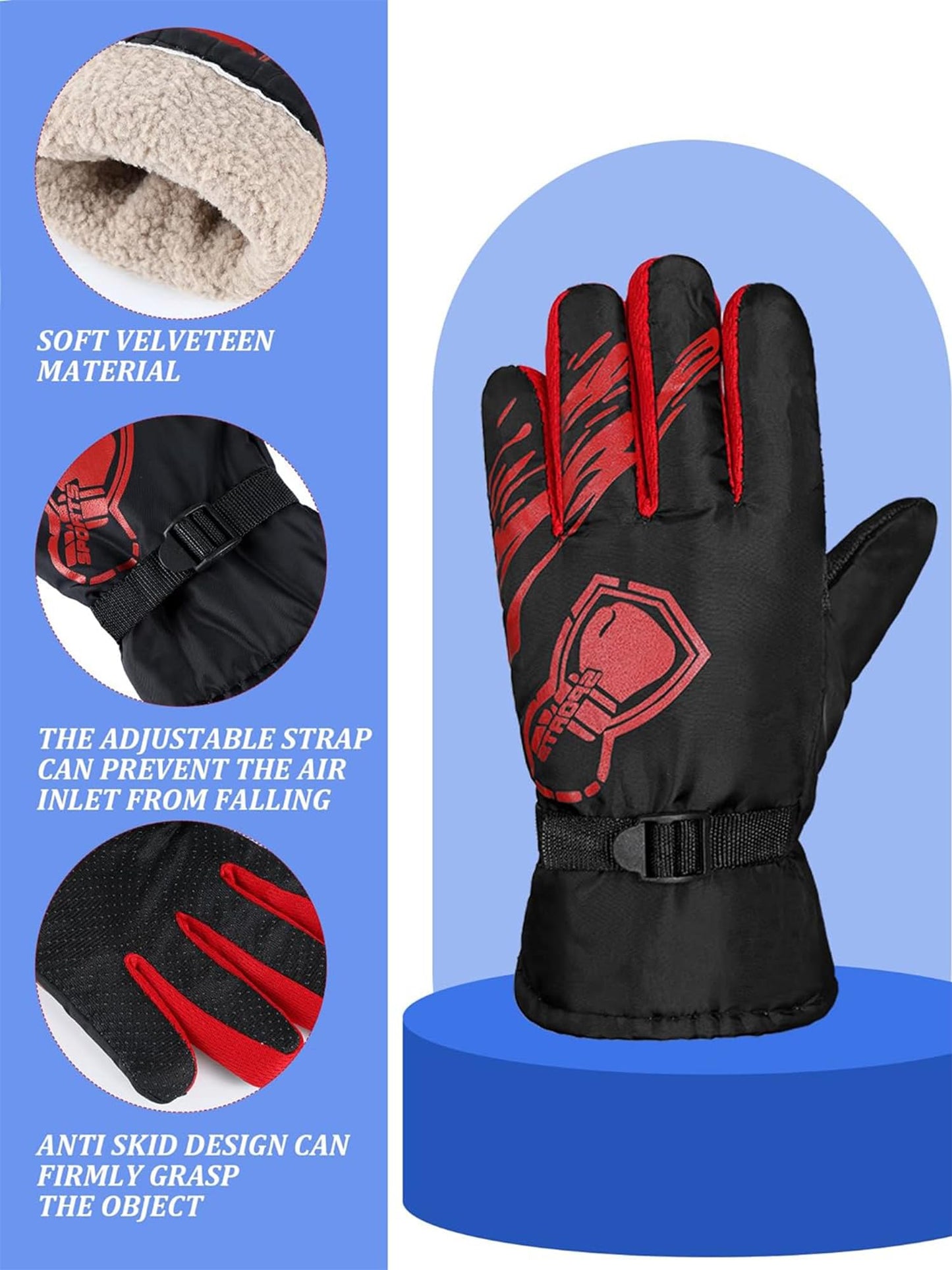 Yaomiao 4 Pairs Kids Winter Long Gloves Waterproof Children Long Cuff Snow Mittens Gloves Windproof Ski Gloves for Outdoor (Red, Green, Blue, White,6-10 Years)