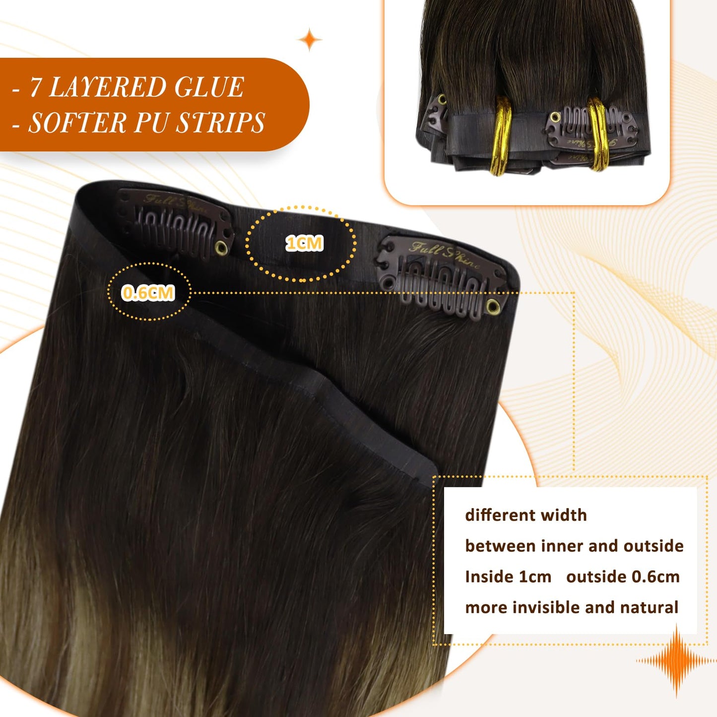 Full Shine Balayage Hair Extensions Real Human Hair Short Hair Extensions Clip ins Ombre Dark Brown to Medium Brown Mix Honey Blonde Hair Clip in Extensions for Women 12 Inch 8 Pcs 95 g