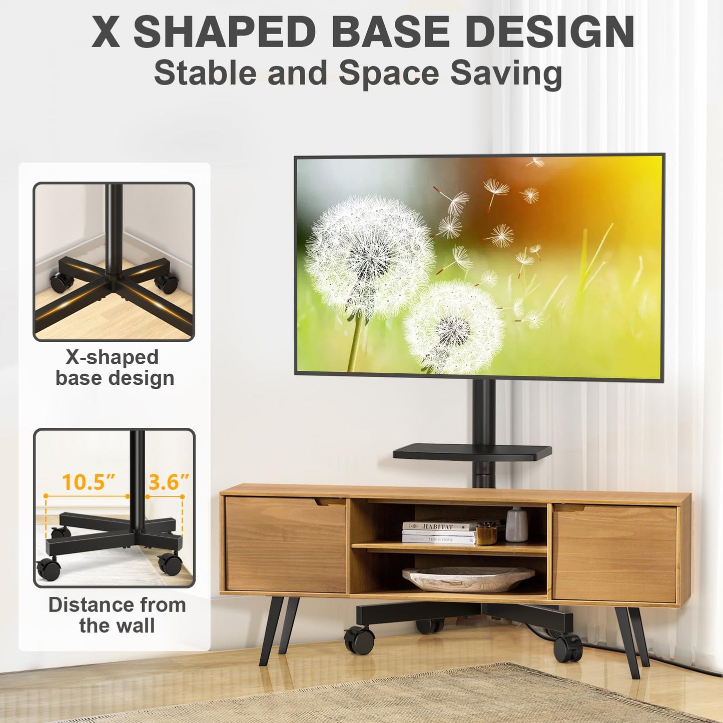 TVON Mobile TV Stand with Power Outlet, Tilt Rolling TV Cart for 23-60 Inch LCD LED OLED Flat Curved Screen TVs up to 88 lbs, Height Adjustment Portable TV Stand on Wheels, Max VESA 400x400mm
