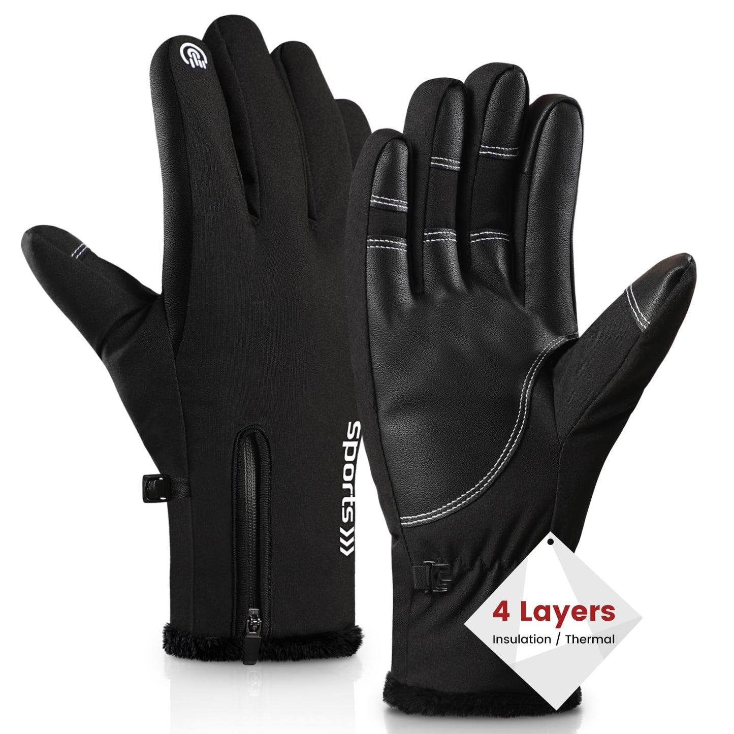 Trifabricy Ski Gloves - Waterproof Insulated Winter Gloves for Men and Women, Upgraded Touchscreen Snow Gloves for Cold Weather, Multi-Layer Warm Gloves for Skiing Snowbarding Driving - L