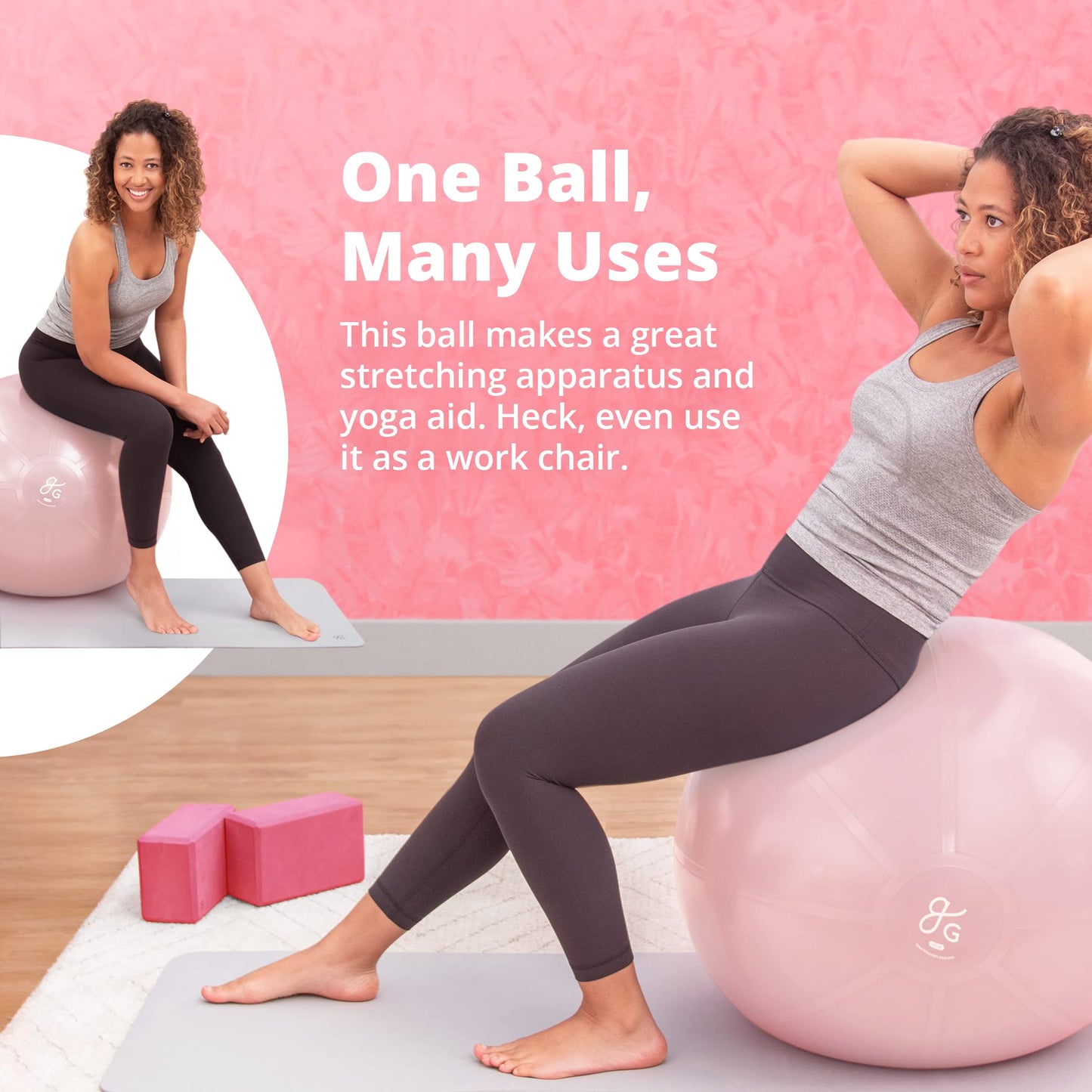 Greater Goods Exercise Ball - Yoga Ball for Working Out, Balance, Stability, and Pregnancy, Blush Pink, 75cm
