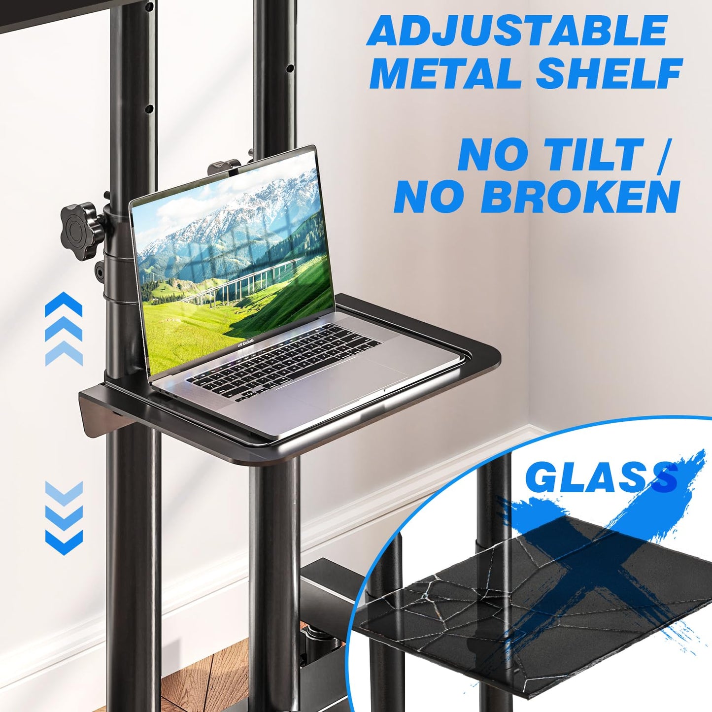 Rfiver Mobile TV Cart Rolling TV Stand for 32-83 Inch Screens up to 110lbs, Portable TV Stand on Wheels with Height Adjustable Shelf, Outdoor TV Stands Mount for Home Office MAX VESA 600x400mm, Black