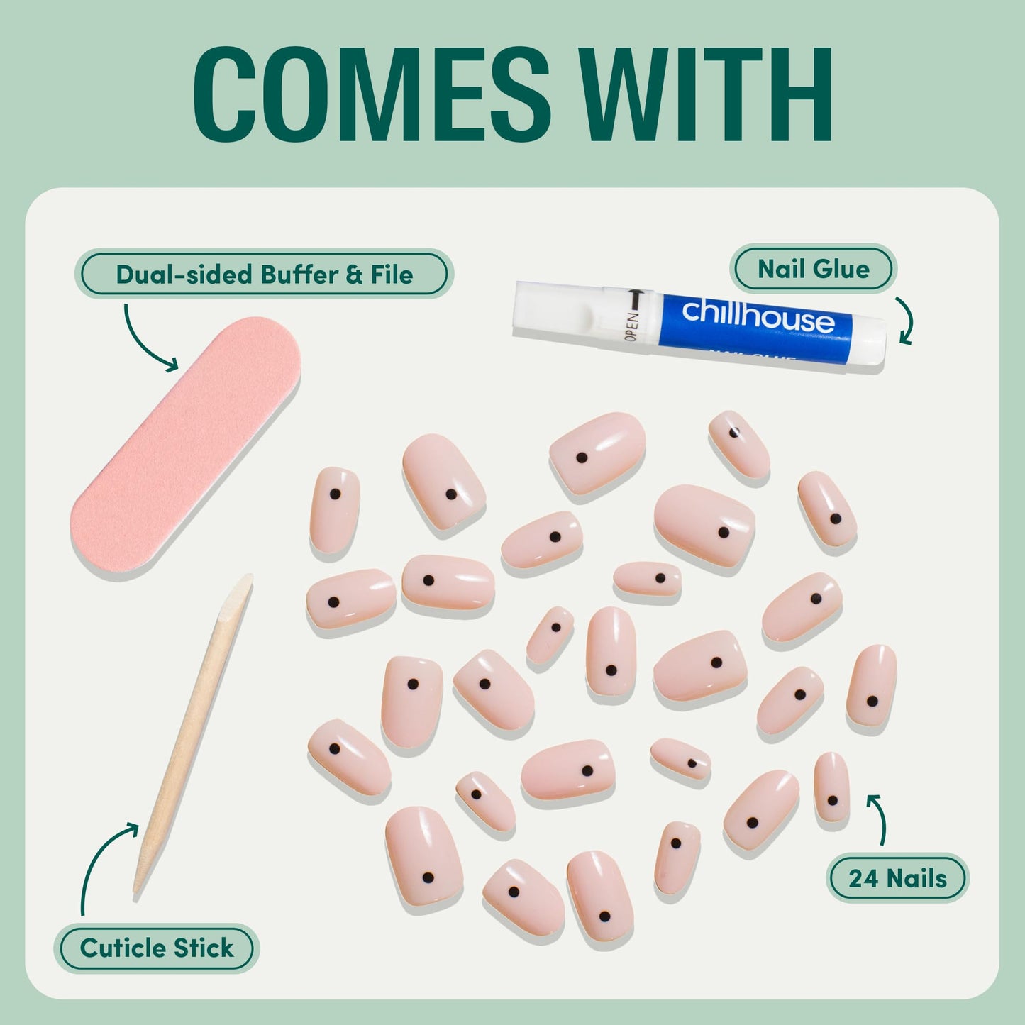 Chillhouse - Chill Tips, Press on Nails Kit - Clean Break (Oval) - 24 Nail Shapes & Sizes - Up to 3 Weeks of Wear - Customizable Fit - Reusable - Latina Founded & Women Owned - Beauty & Self Care