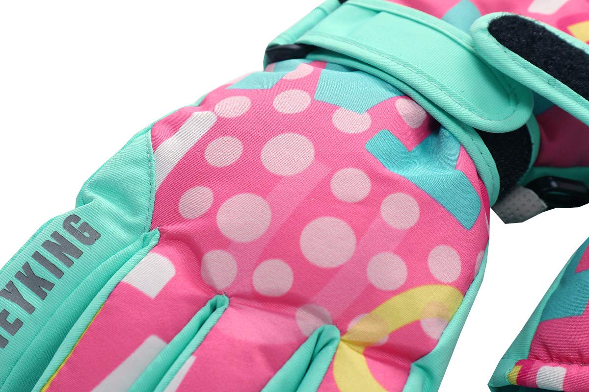 Hiheart Girls Winter Ski Gloves Waterproof Outdoor Thicken Glove Pink Letter 3-6 Years
