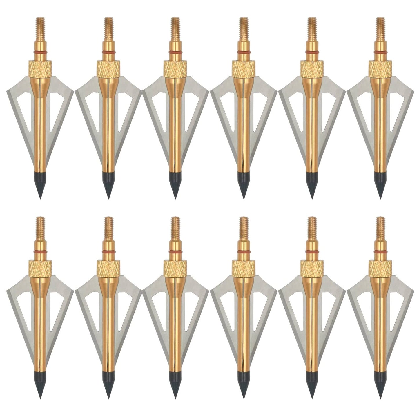 LeeMui Hunting Broadheads 12PK 100 Grains Screw-in Arrow Archery 3 Blades Hunting Heads Arrow Tips Compatible with Crossbow and Compound Bow + 1 PK Broadhead Storage Case (Gold)